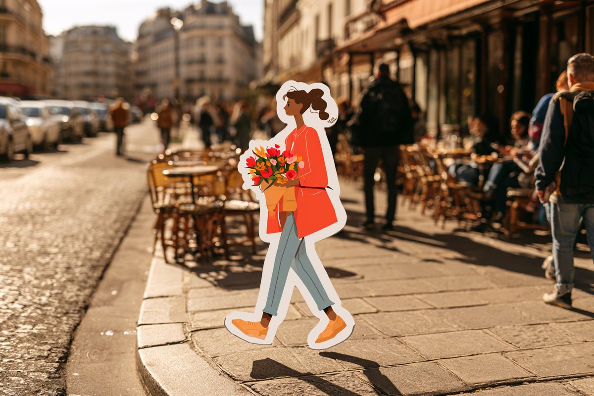 Cartoon Sticker Character in Real Street Photo — AI result, variation 3 of 4