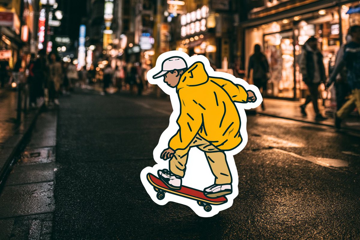 Cartoon Sticker Character in Real Street Photo — AI result, variation 4 of 4