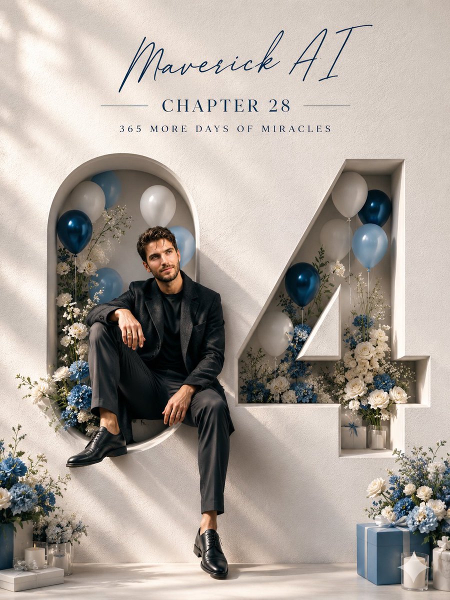 A snow-white wall with a large carved number 04 and a seated man whose face and leg seem to break out of the cut-out. Balloons, white flowers and warm sunlight…