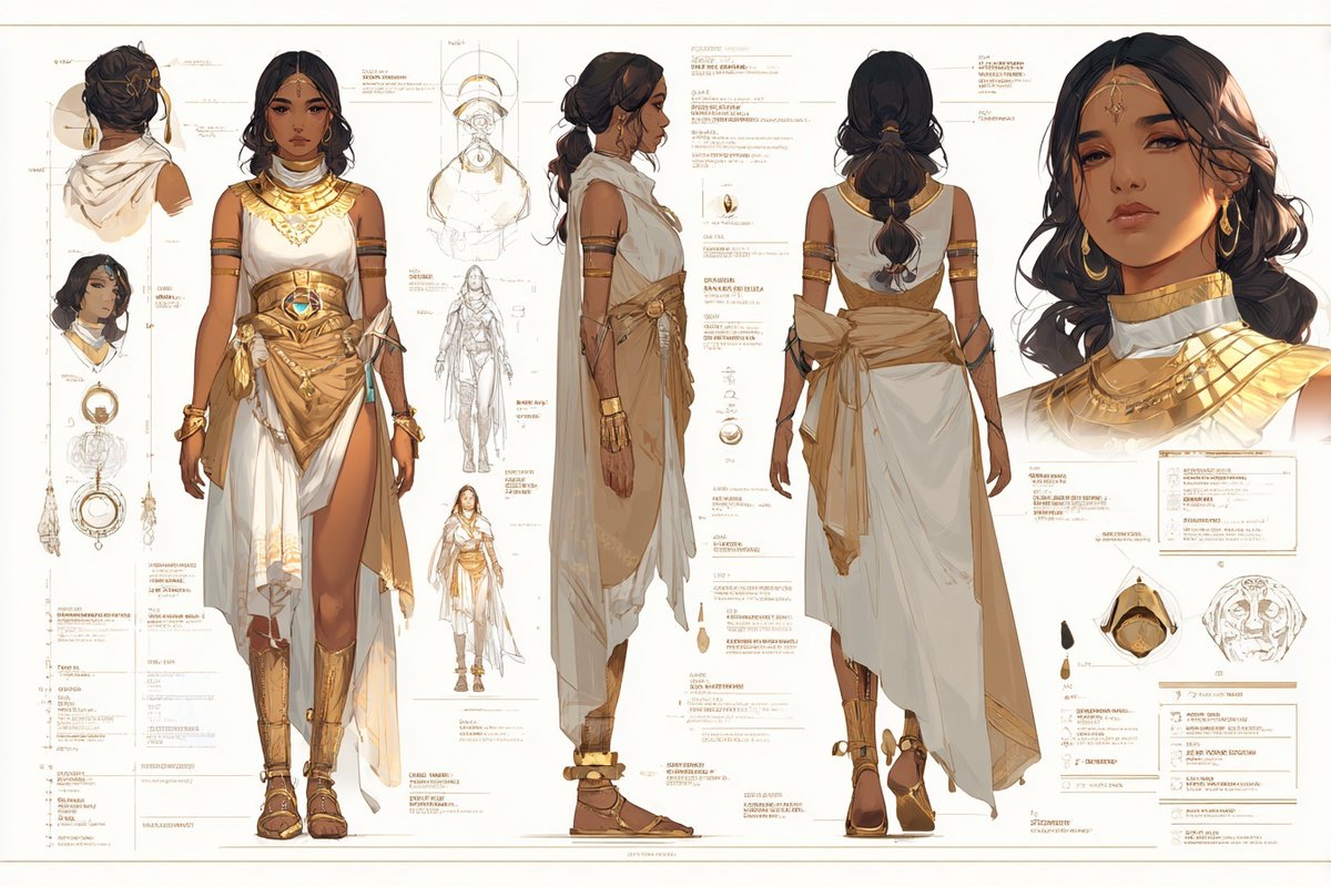 Character Concept Sheet With Annotated Blueprint Views — AI result, variation 2 of 4