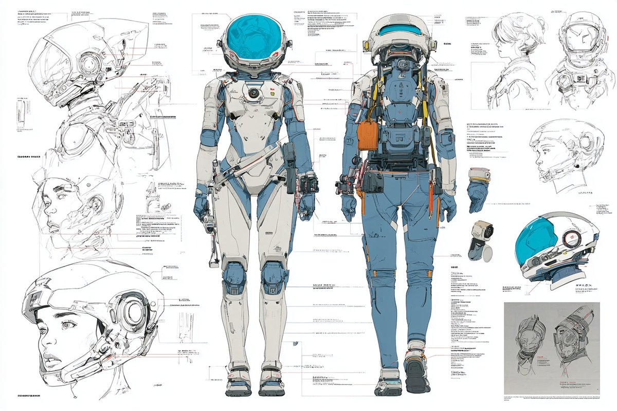 Character Concept Sheet With Annotated Blueprint Views — AI result, variation 3 of 4