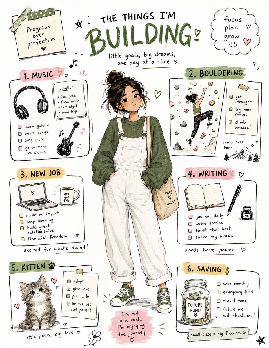 A printable notepad-style page on a clean white background, where a character from your photo sits among hand-drawn hobby icons and tidy planner sections. It…