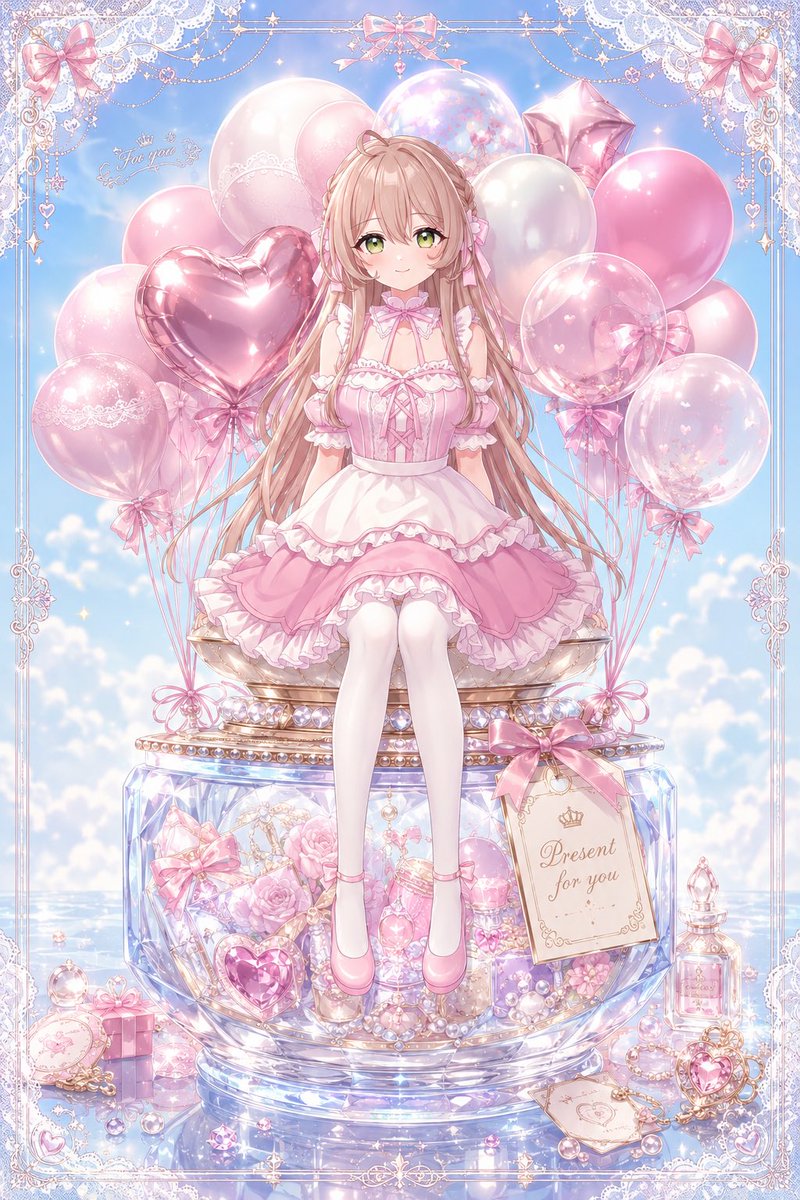 Character Keepsake on Glass Pedestal With Balloons — AI result, variation 2 of 2