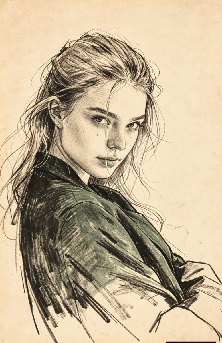 Charcoal Portrait Sketch on Kraft Paper — AI result, variation 2 of 2