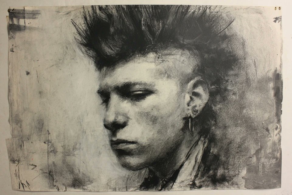 Charcoal Sketch Portrait With Smudged Background — AI result, variation 3 of 4