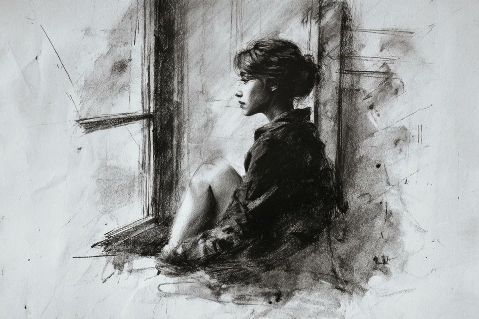 Charcoal Sketch Portrait With Smudged Background — AI result, variation 4 of 4