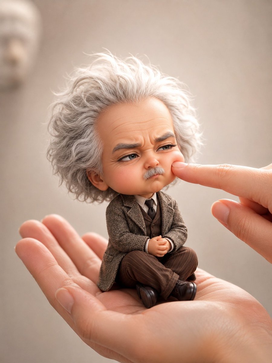 Chibi Albert Einstein on Palm Illustration — AI result, variation 3 of 4
