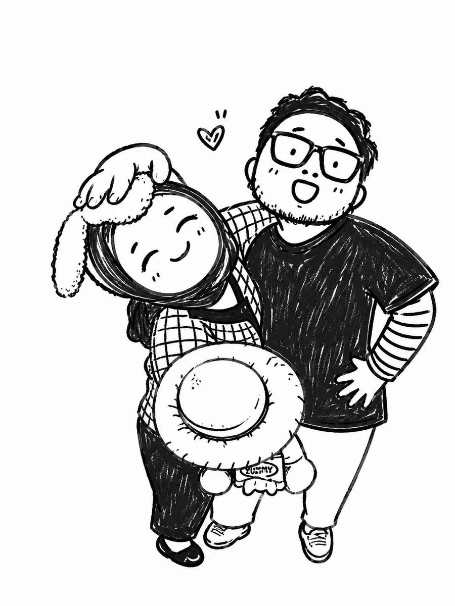 Chibi Family Portrait in Black Ink Doodle — AI result, variation 4 of 4