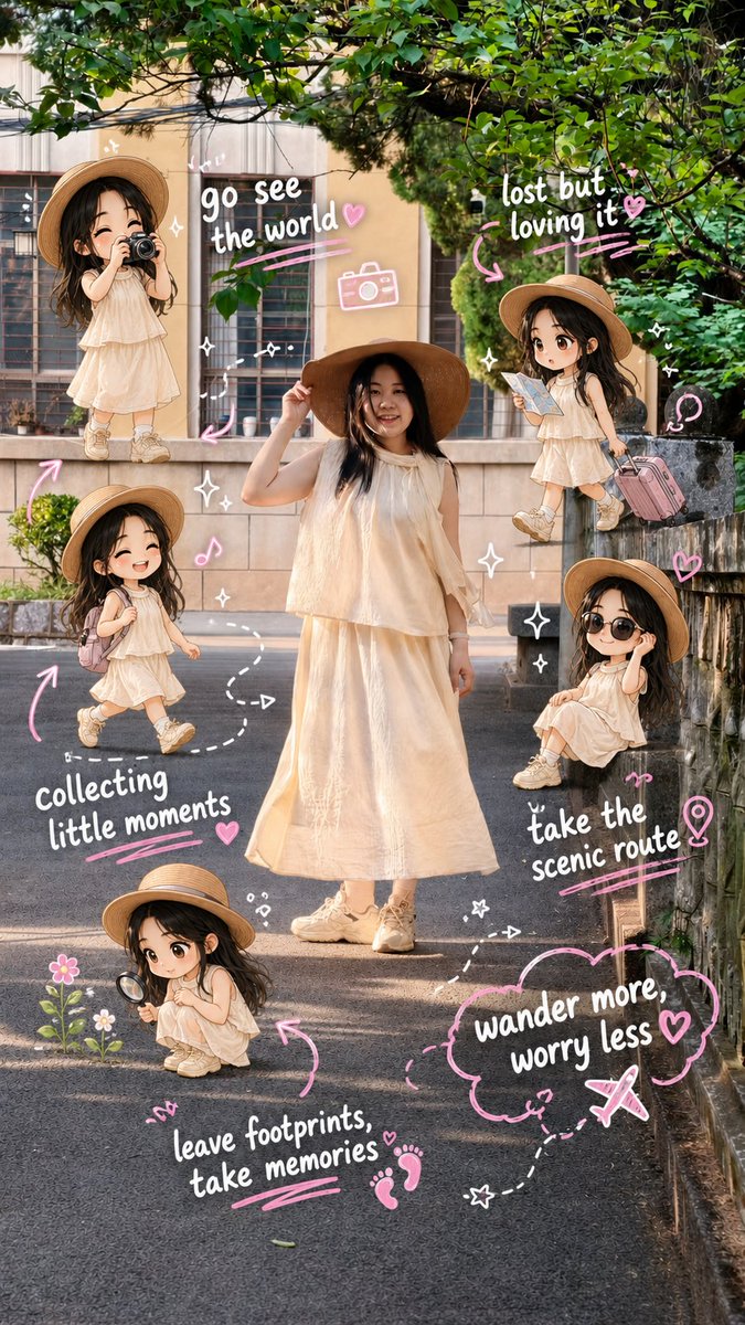 Chibi Mini Travelers Overlay on Real Photo — AI result, variation 2 of 2