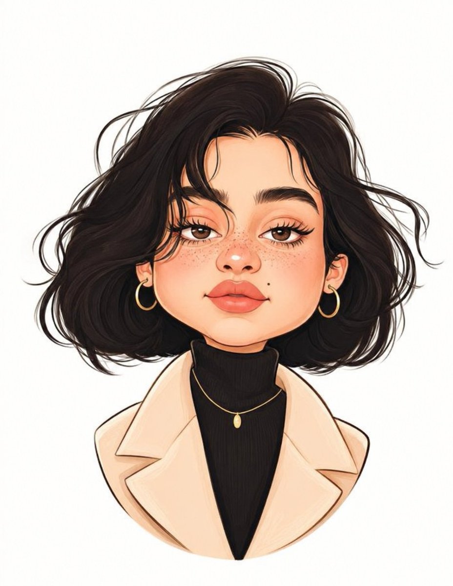 Chibi-Style Caricature Portrait of a Young Woman — AI result, variation 2 of 2