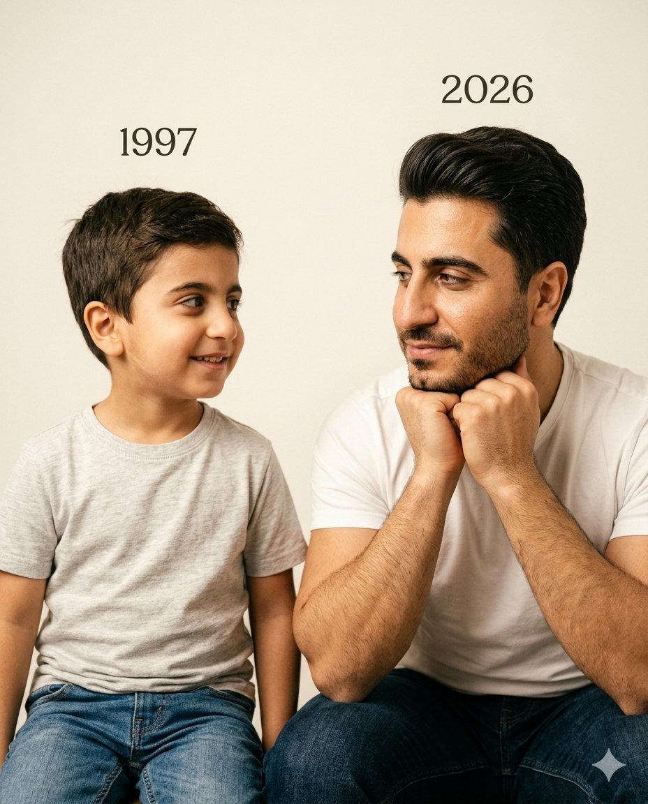 Childhood and Adult Self Portrait Side by Side — AI result, variation 2 of 2