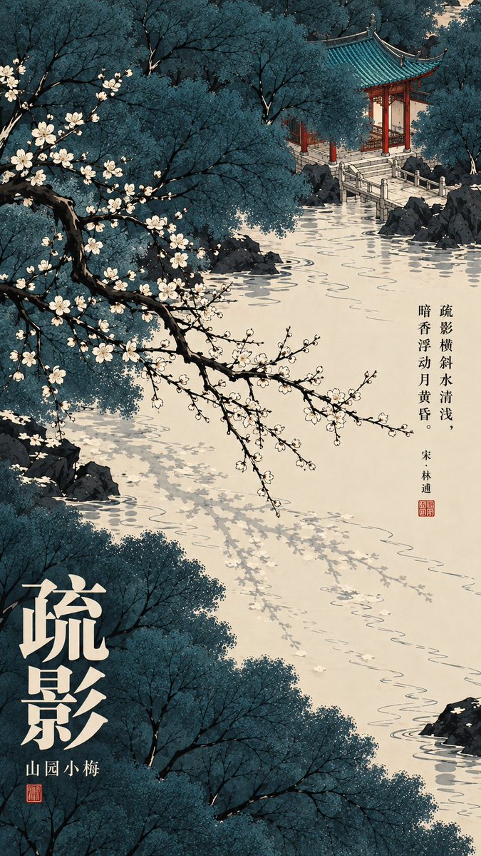 Chinese Poem Poster with Cranes and Willows — AI result, variation 4 of 4