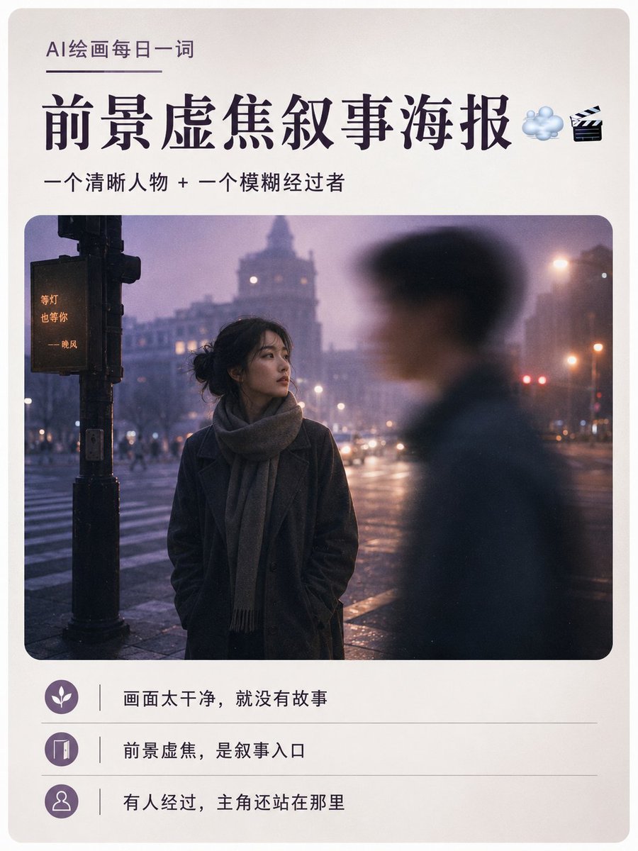 A sharp mid-ground figure sits calmly while a soft, out-of-focus shape passes close to the lens. The result reads like a quiet film still or a fashion cover…