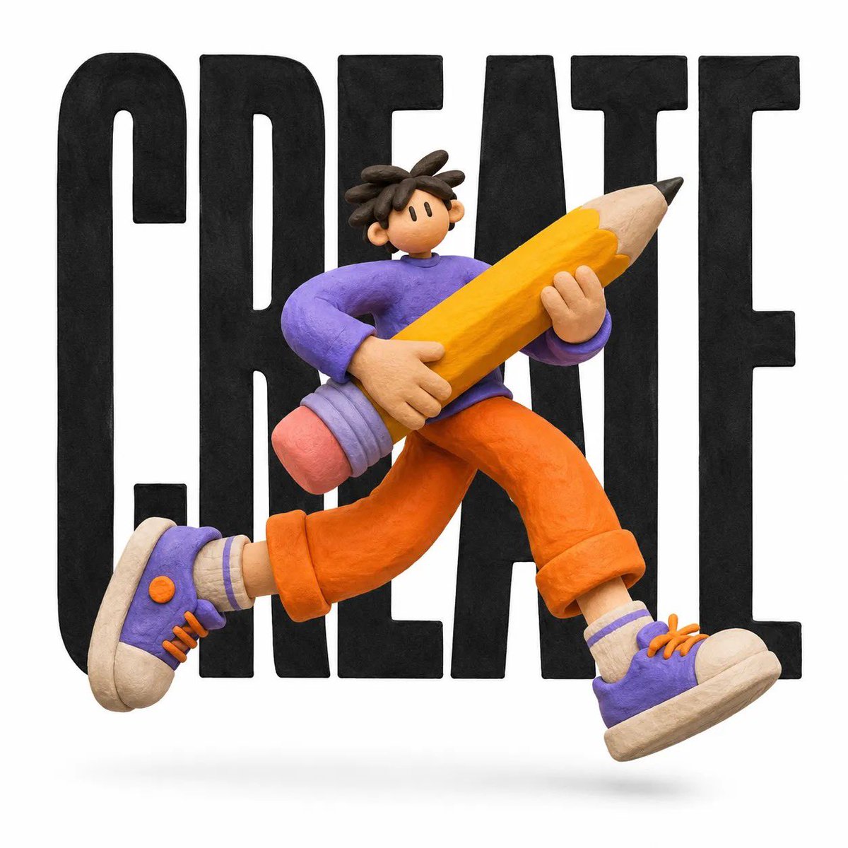Clay Character Beside Giant Black Type Poster — AI result, variation 4 of 4