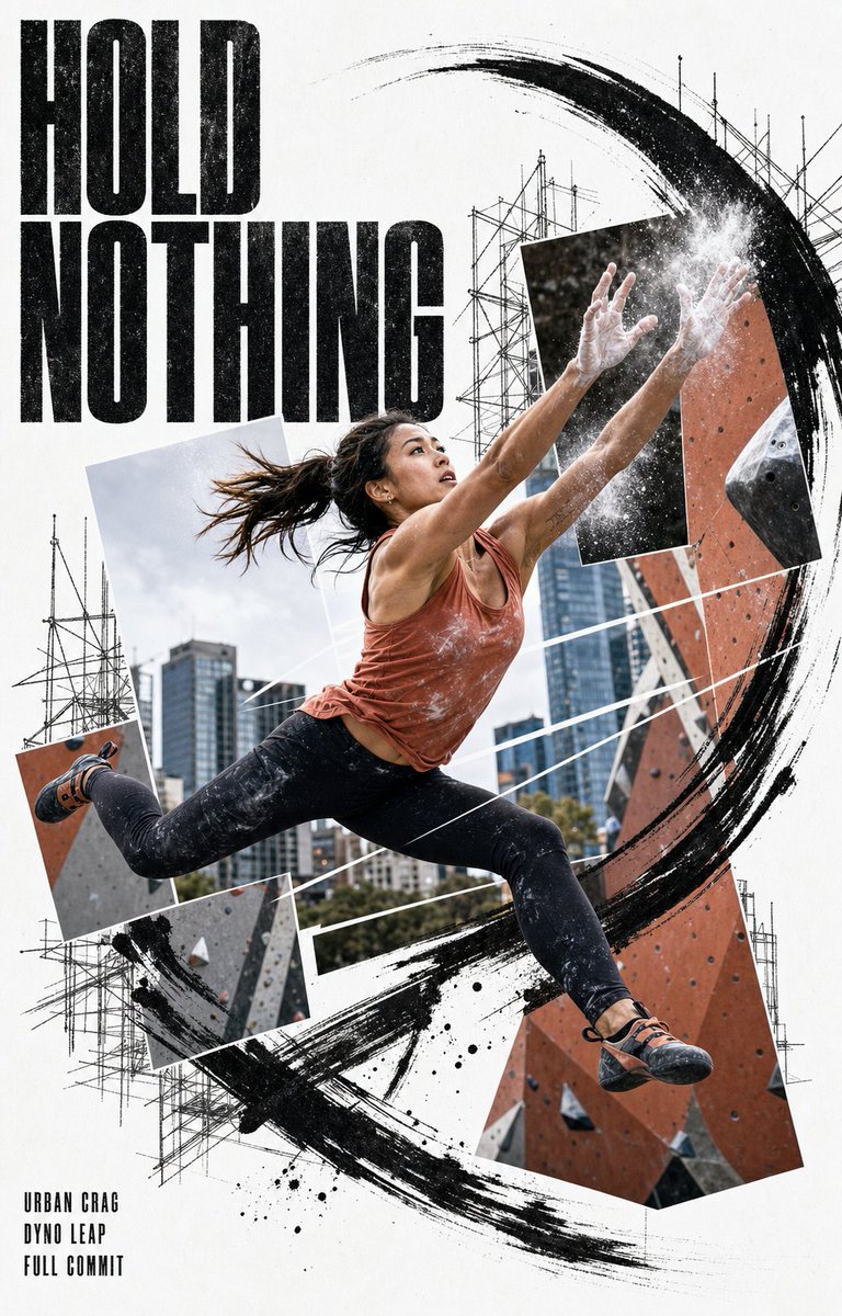 Climber Dyno Leap Poster With Brush and Wireframe — AI result, variation 2 of 4