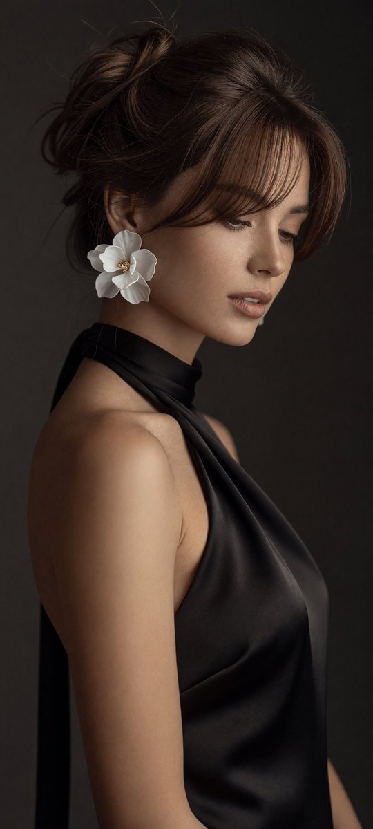 Close-Up Editorial Portrait With Flower Earring — AI result, variation 2 of 4