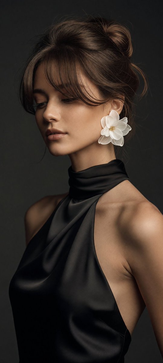 Close-Up Editorial Portrait With Flower Earring — AI result, variation 3 of 4