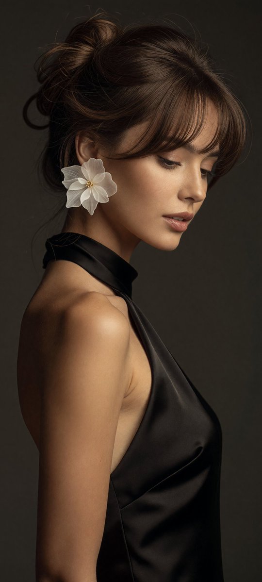 Close-Up Editorial Portrait With Flower Earring — AI result, variation 4 of 4