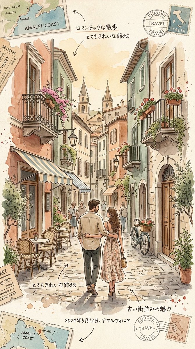 Cobblestone Alley Couple Watercolor Sketch Scene — AI result, variation 2 of 2