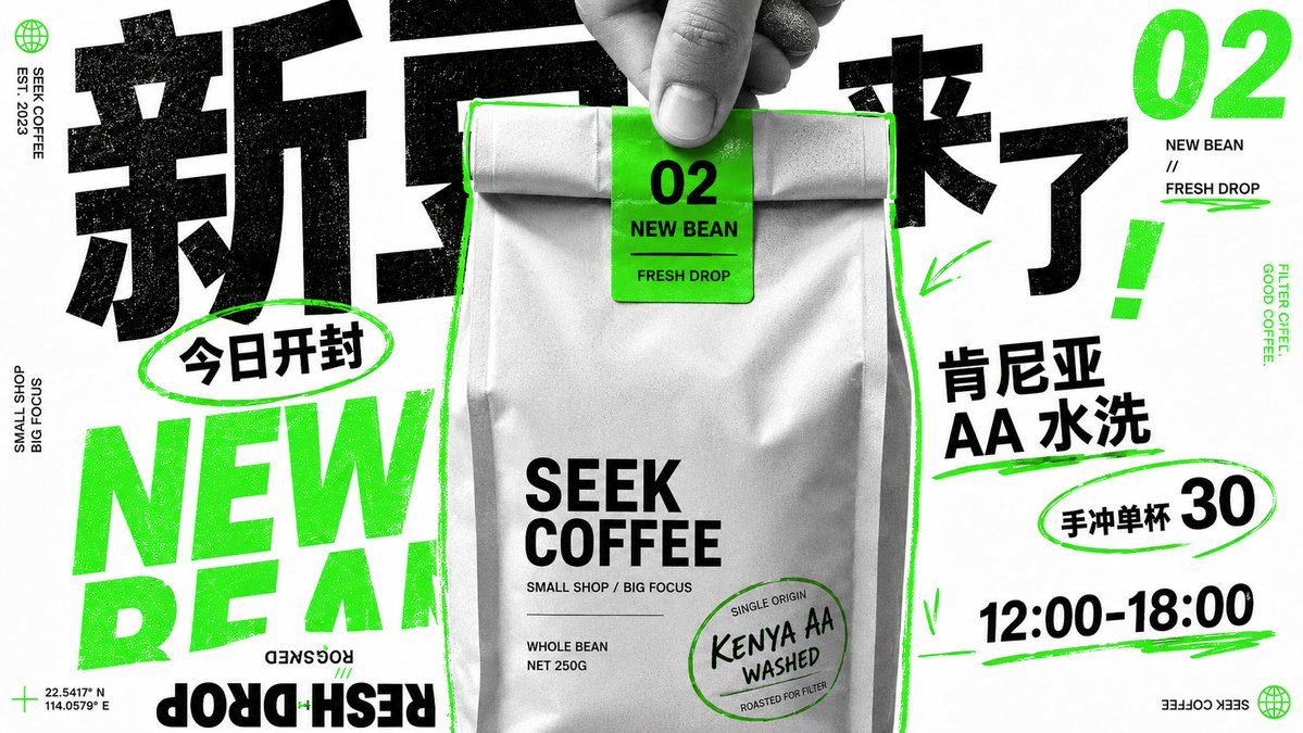 Coffee Bag Graphic Collage Poster With Blue Accent — AI result, variation 2 of 4
