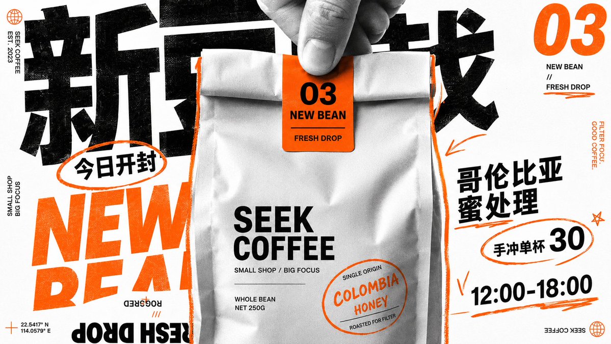 Coffee Bag Graphic Collage Poster With Blue Accent — AI result, variation 3 of 4