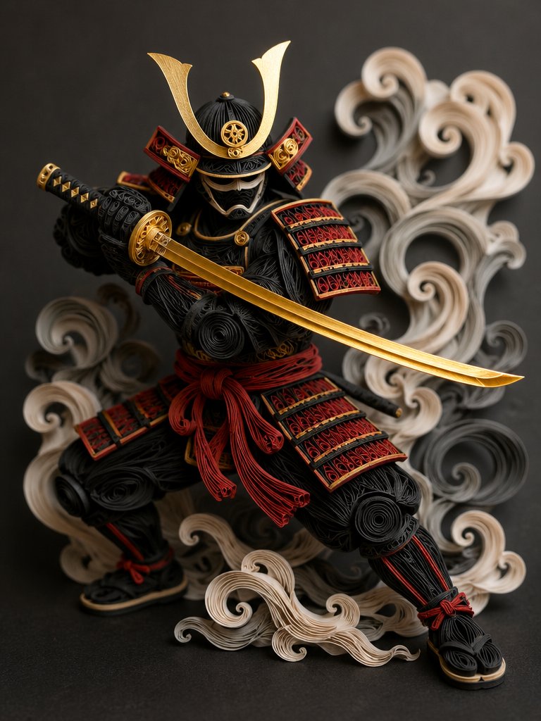 Coiled Paper Samurai Warrior Art Print — AI result, variation 2 of 2