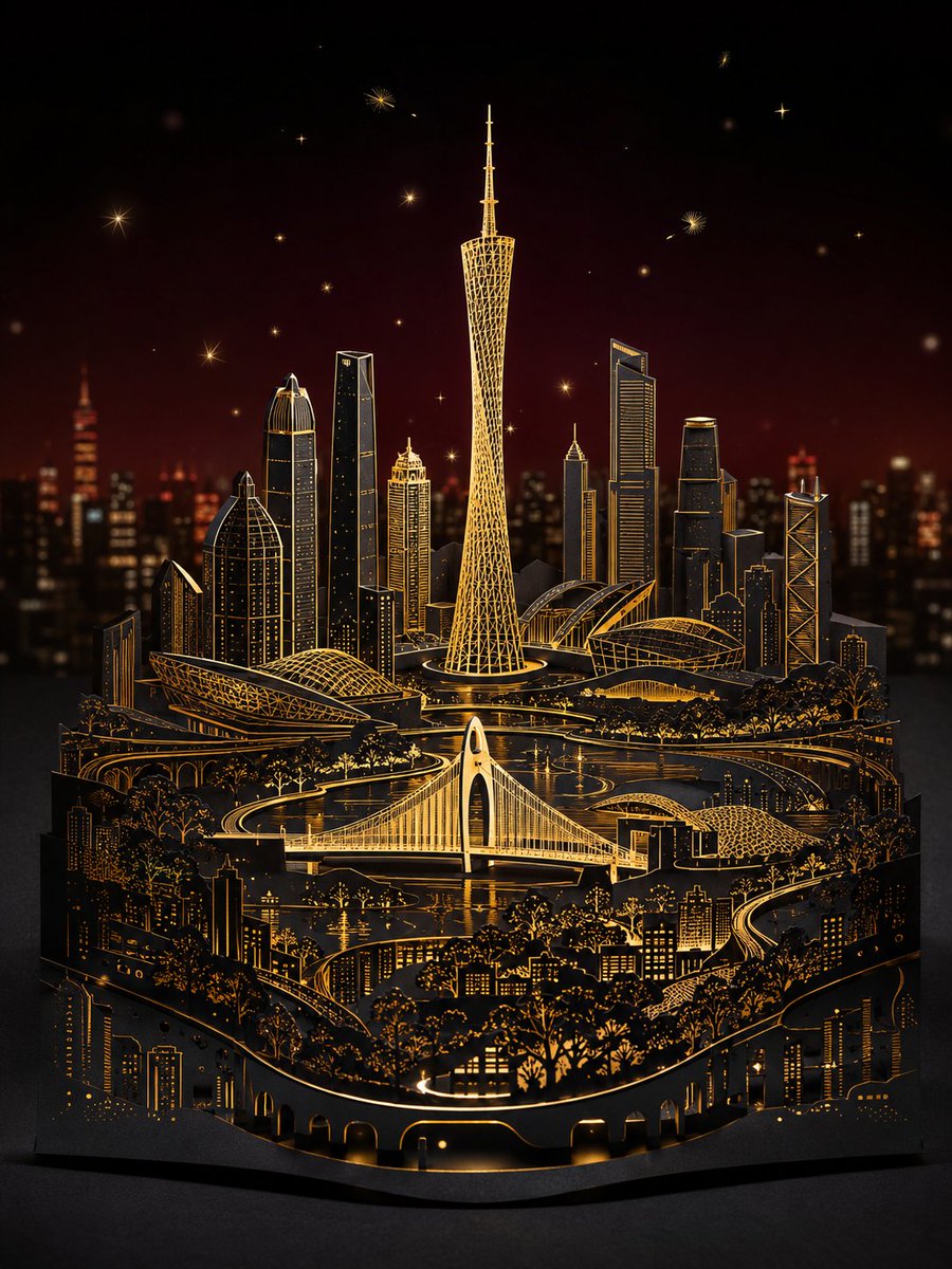 Connected City Skyline Paper-Cut Sculpture — AI result, variation 3 of 3