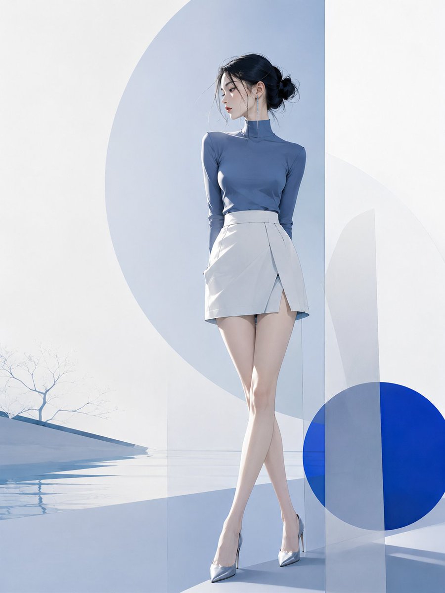 Cool Blue Silhouette Poster Art With Negative Space — AI result, variation 3 of 4