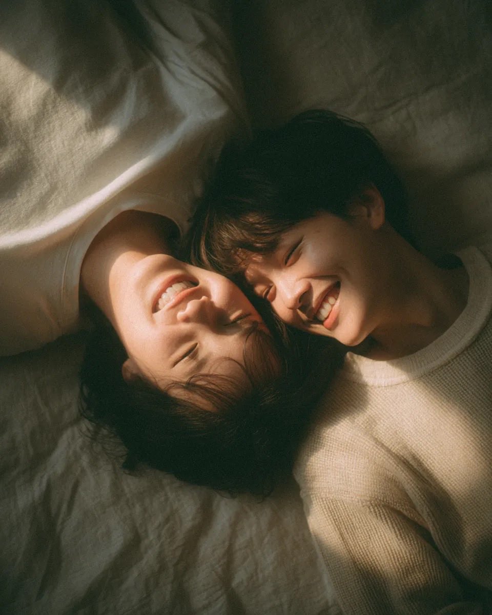 Couple Lying Side by Side in Golden Light Portrait — AI result, variation 2 of 2