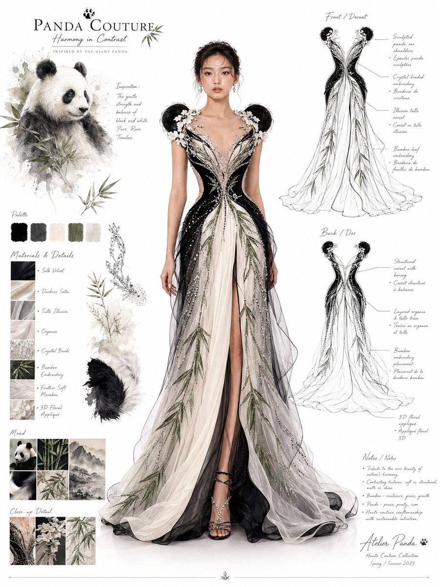 Couture Gown Design Sheet With Sketches and Notes — AI result, variation 3 of 4