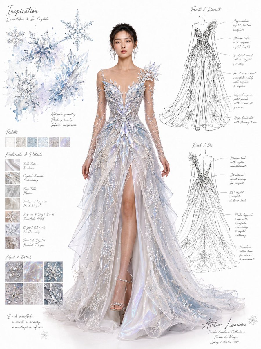 Couture Gown Design Sheet With Sketches and Notes — AI result, variation 4 of 4