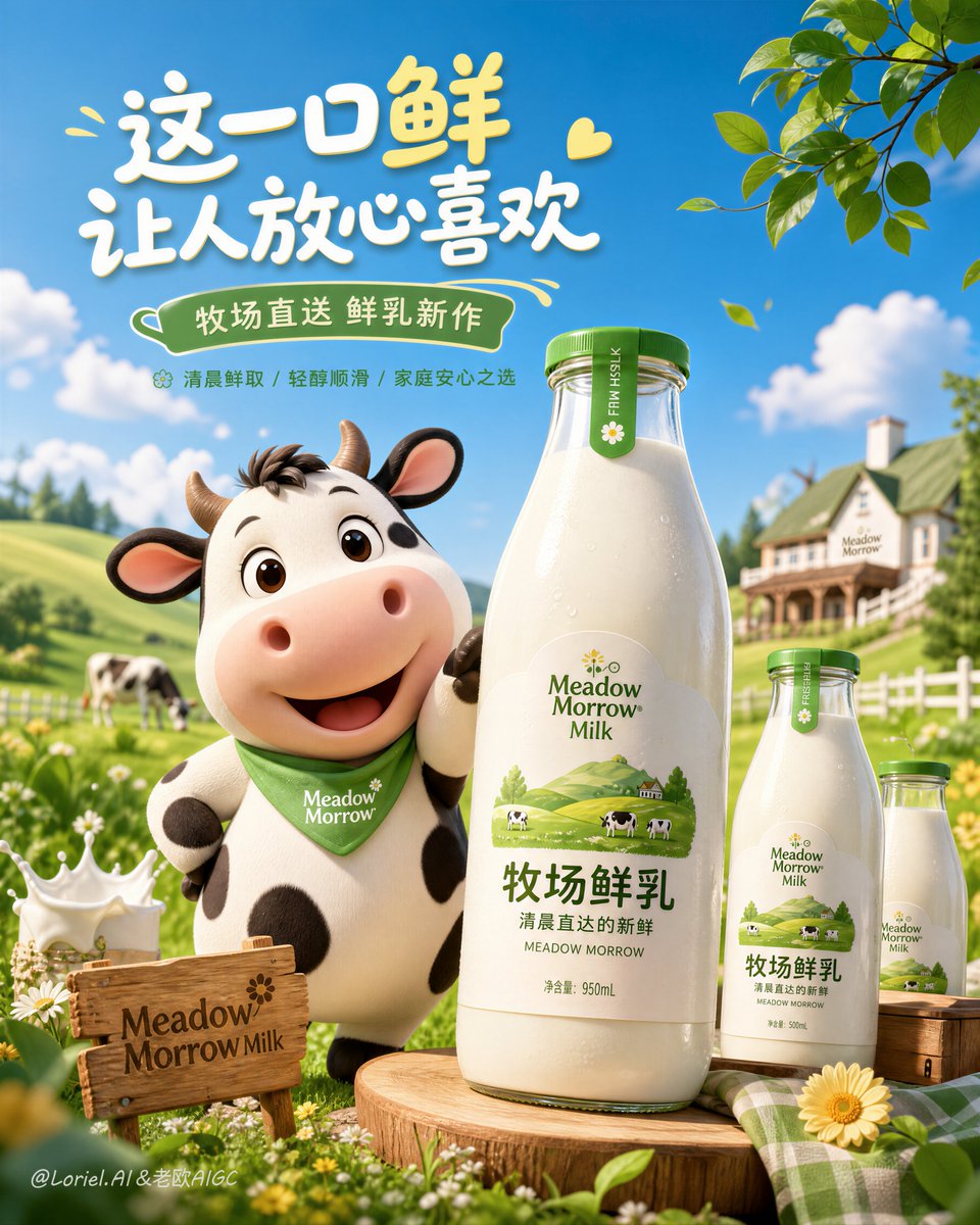 Cow Mascot Milk Bottle Hero Poster in 3D — AI result, variation 2 of 2