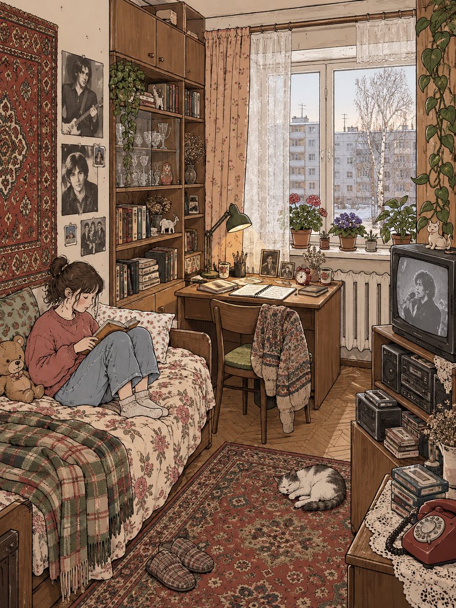 Cozy Dream Room Illustration Across Eras and Countries — AI result, variation 3 of 4