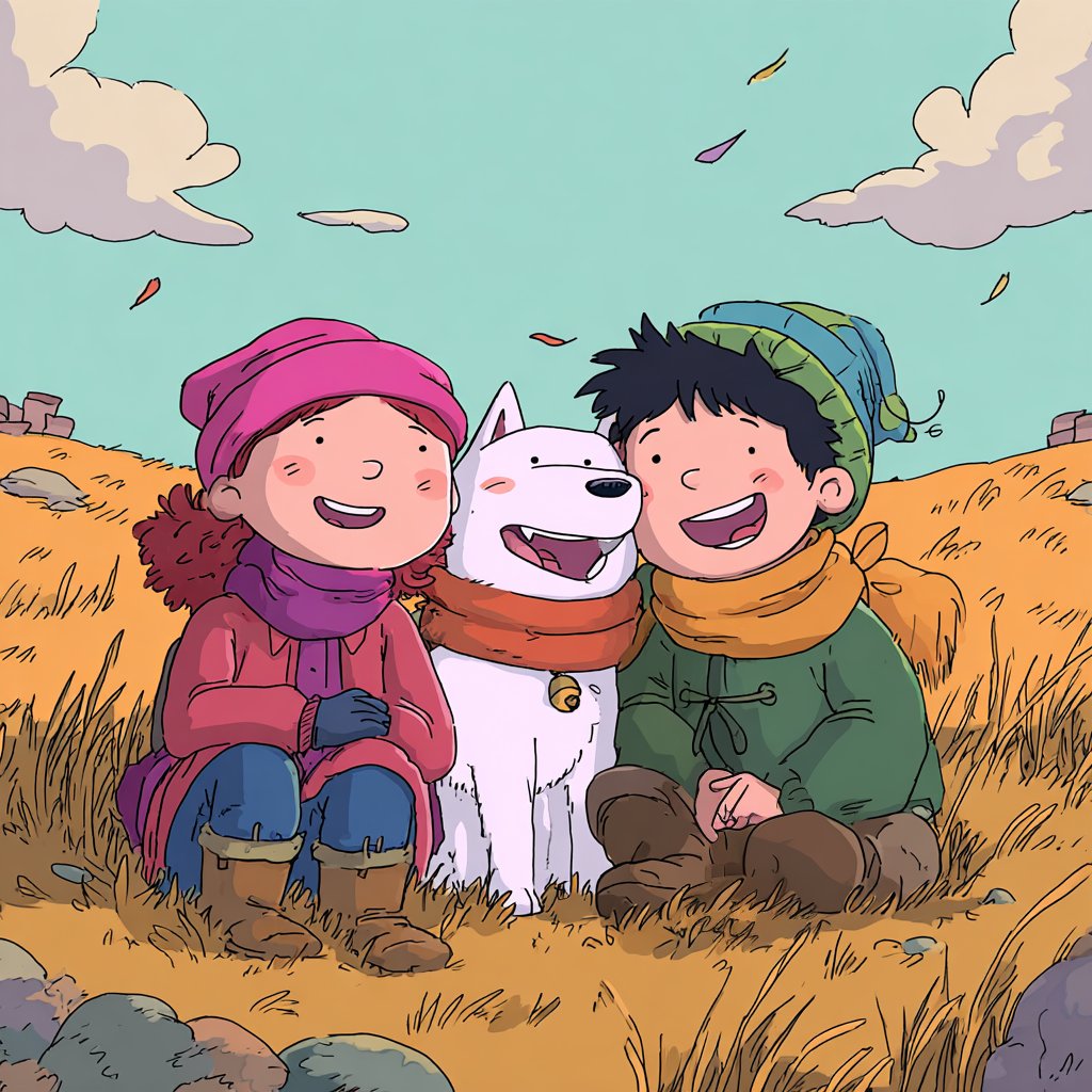 Hand-drawn linework meets soft pastel washes in a gentle European picture-book look. Characters feel warm and expressive, set in everyday rooms and streets…