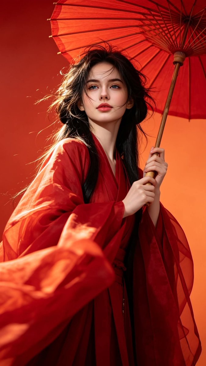 Crimson Hanfu Portrait With Oil-Paper Umbrella — AI result, variation 2 of 2