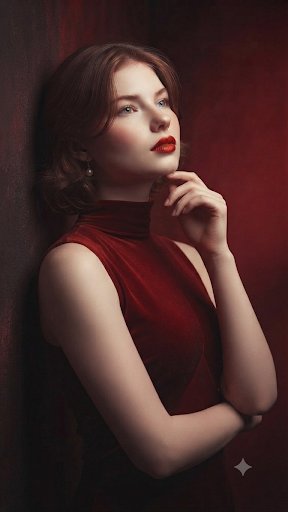 Crimson Shadow Portrait Series With Auburn Hair — AI result, variation 3 of 4