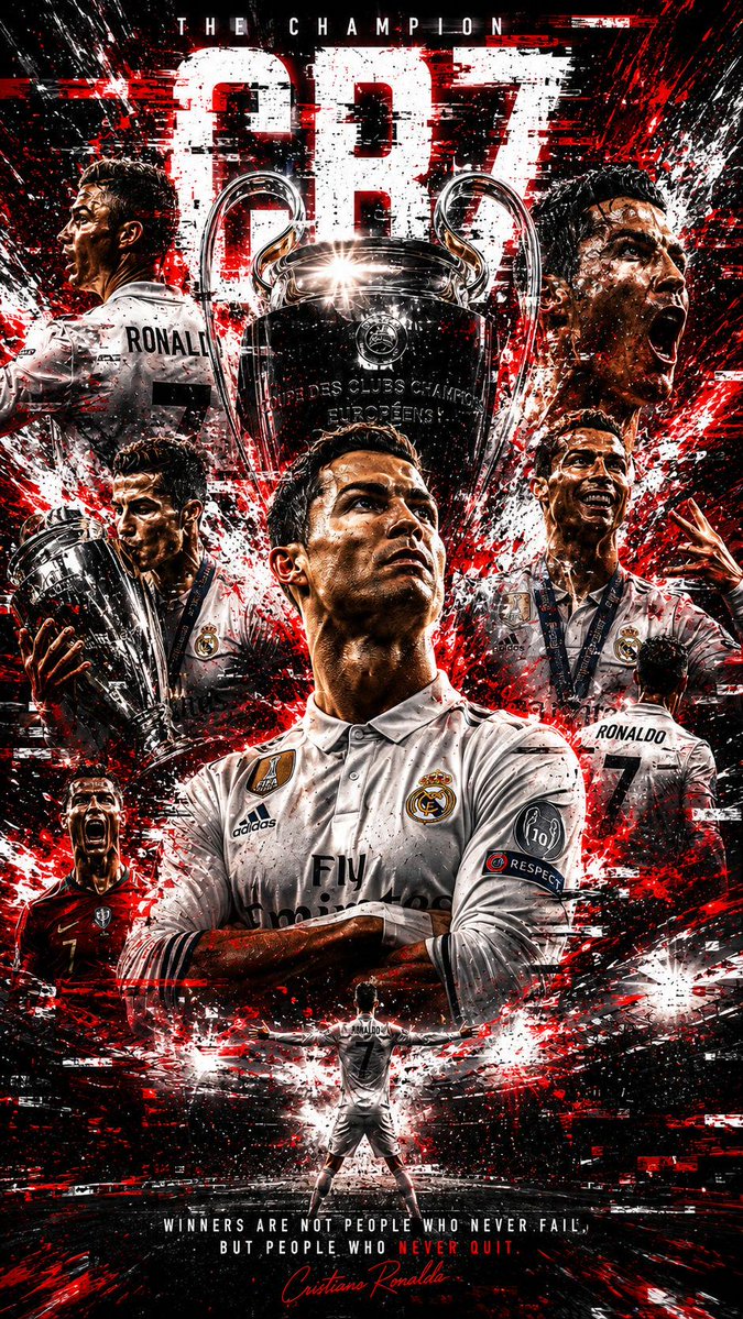 A vertical sports poster built around a central portrait of the player, with trophy scenes, glitch fragments and red, black and white energy bursting around…