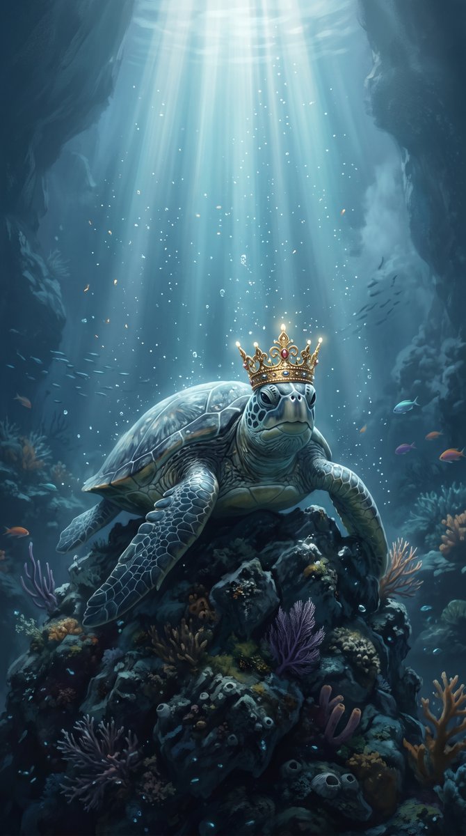 Crowned Sea Turtle in Light Beams Digital Painting — AI result, variation 2 of 2