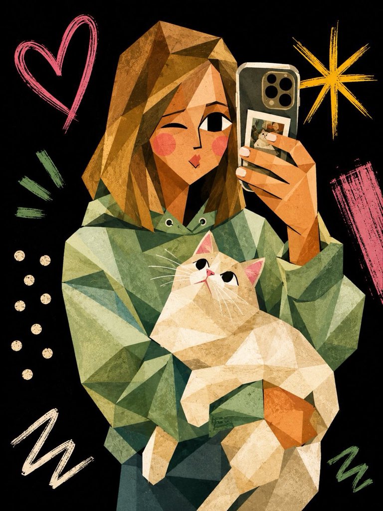Cubist Kawaii Portrait Vector Poster — AI result, variation 3 of 4