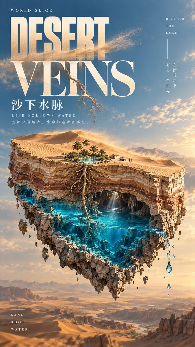 A sliced-open piece of land, ocean or ice reveals a much larger hidden structure beneath the surface. The contrast between a calm visible world and the…