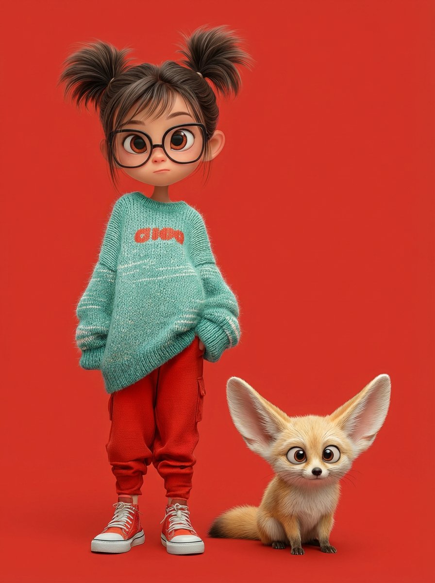 Cute 3D Girl Portrait With Fennec Fox — AI result, variation 2 of 2