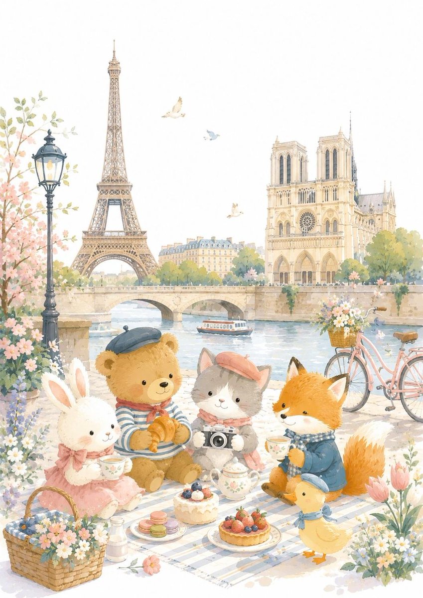 Cute Animal Travel Storybook Illustration in Gouache — AI result, variation 2 of 4