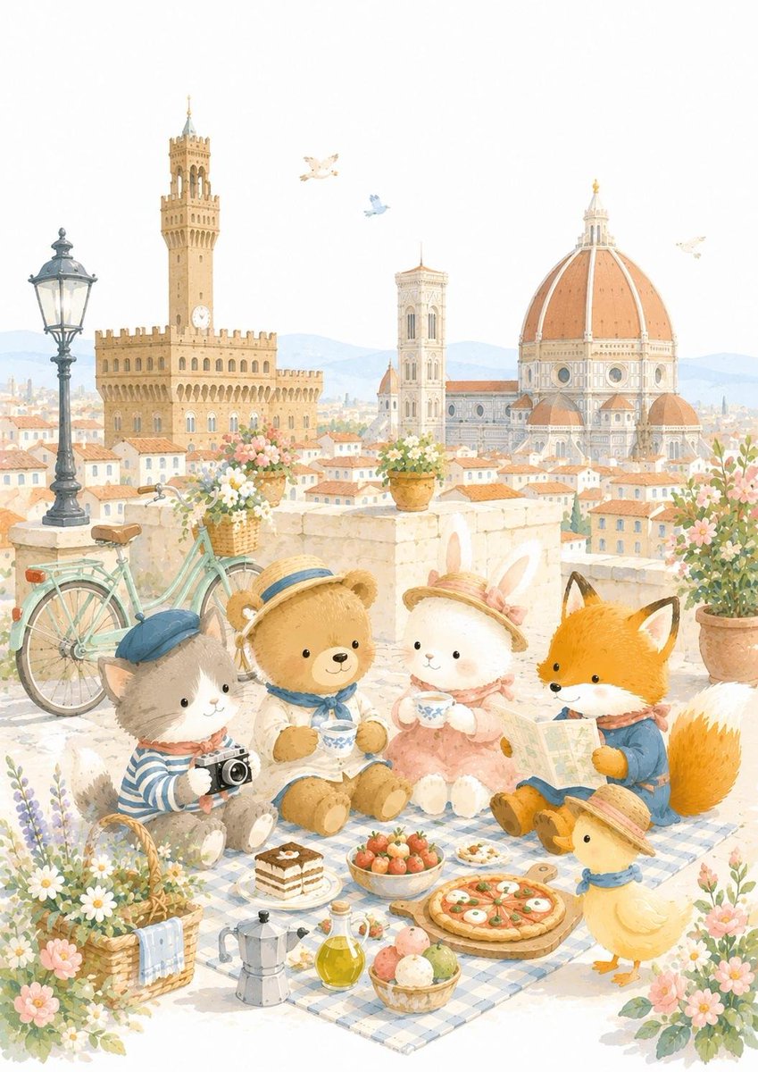 Cute Animal Travel Storybook Illustration in Gouache — AI result, variation 3 of 4
