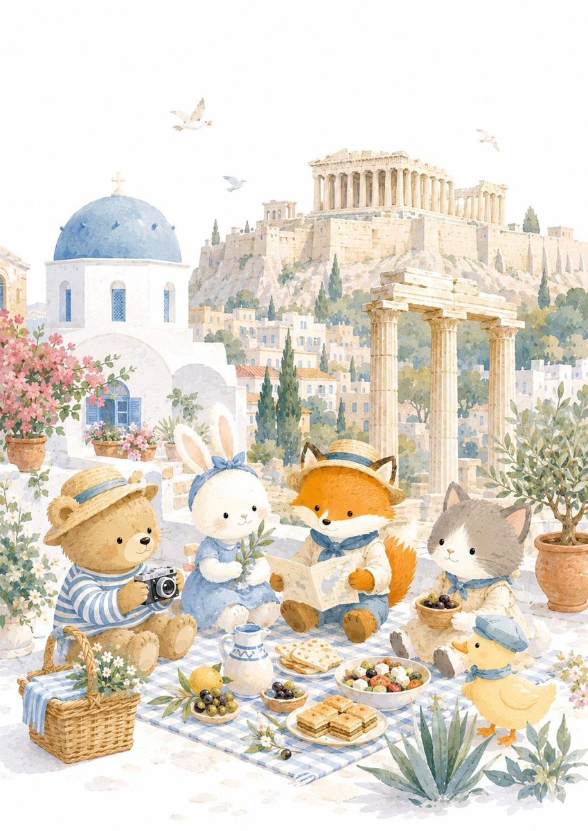 Cute Animal Travel Storybook Illustration in Gouache — AI result, variation 4 of 4