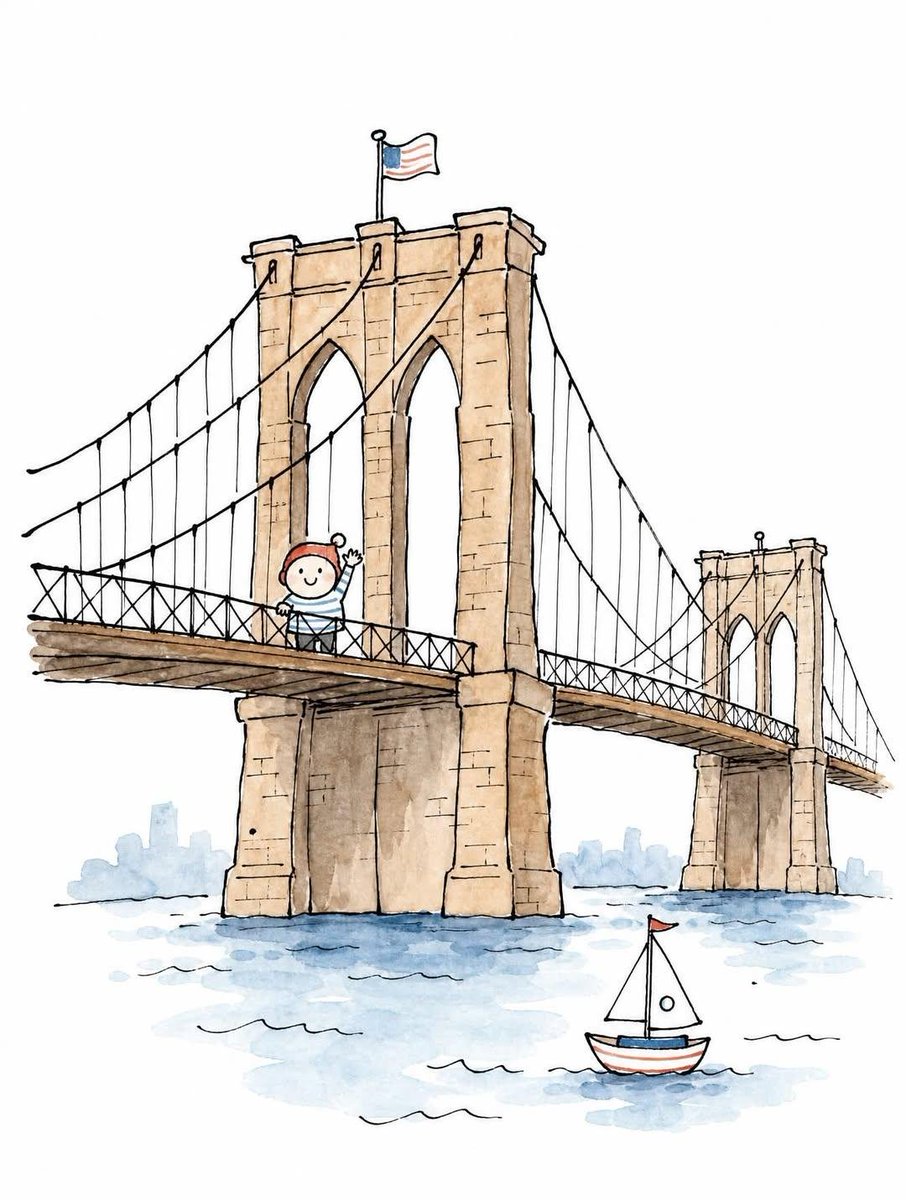 Cute Landmark Doodle with Tiny Tourists and Clouds — AI result, variation 2 of 3