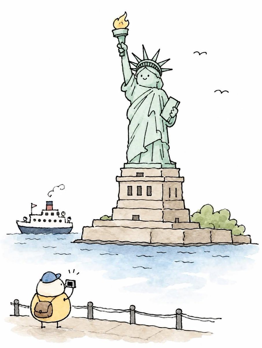 Cute Landmark Doodle with Tiny Tourists and Clouds — AI result, variation 3 of 3