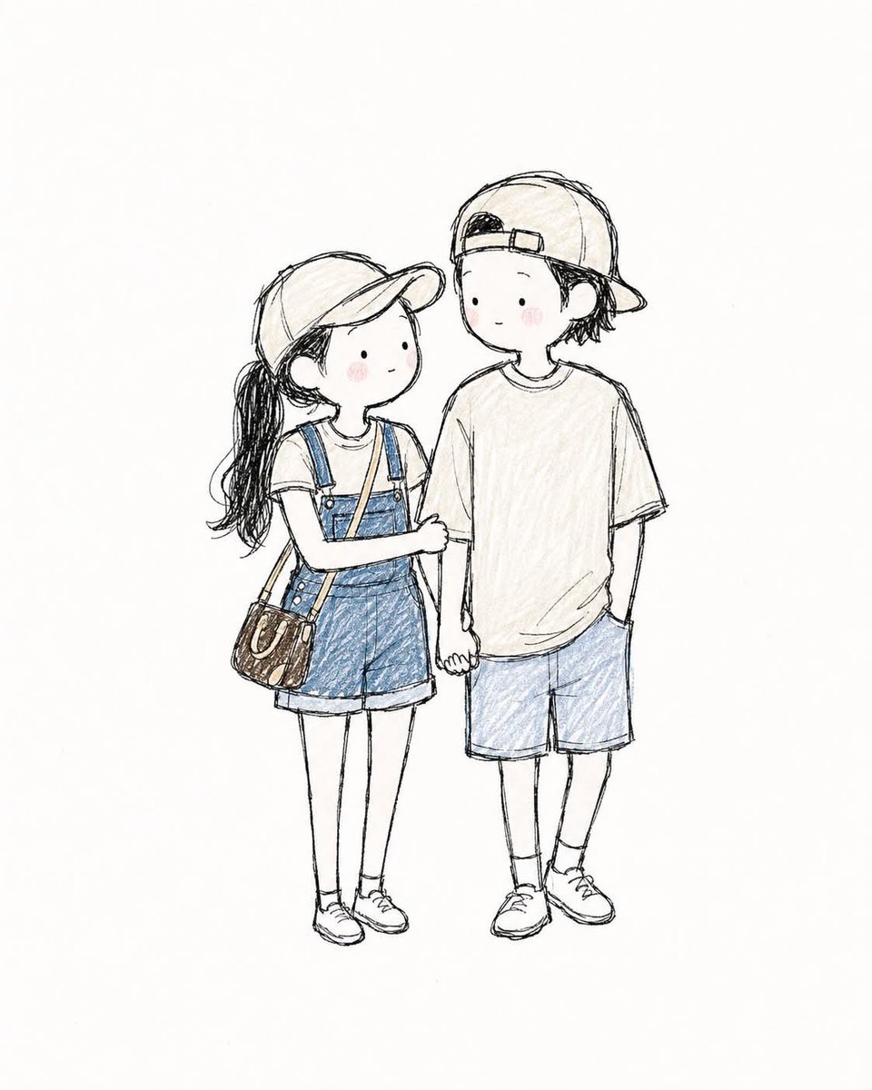 Characters drawn as soft pencil and colored-pencil sketches with light ink outlines and gentle pastel tones on a warm off-white page. The result feels like a…