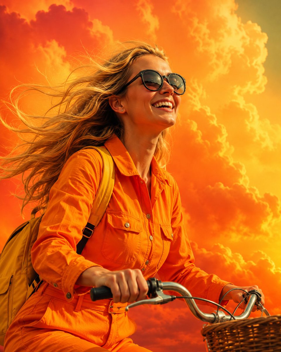 Cyclist Beneath Painted Clouds Surreal Photo — AI result, variation 2 of 3