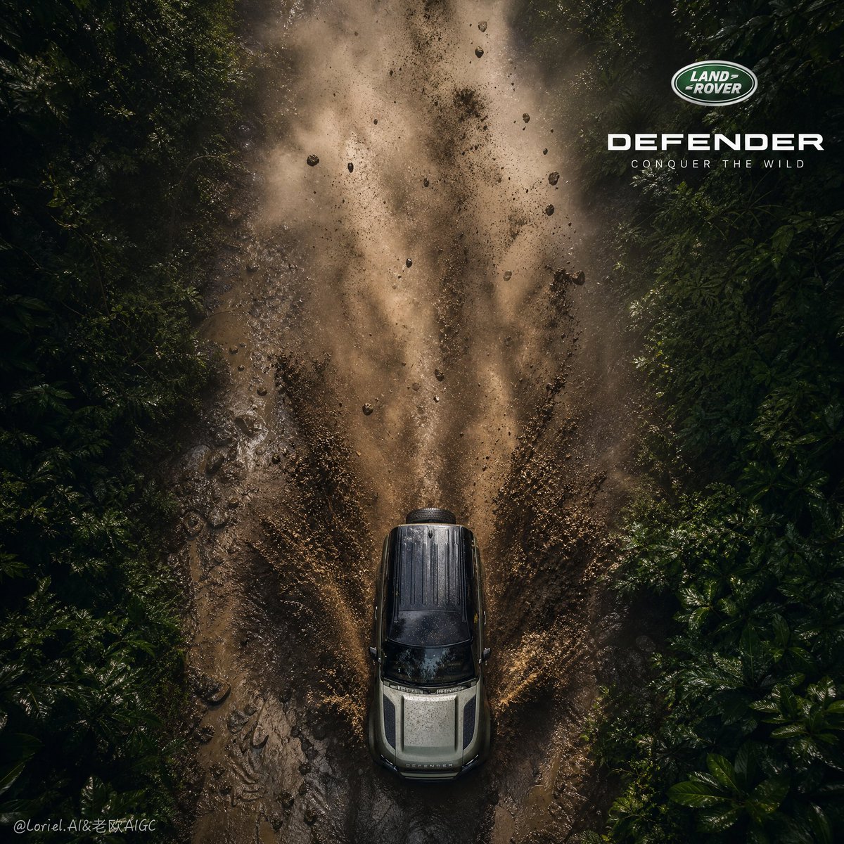 Defender Rainforest Mud Sprint Ad Poster — AI result, variation 2 of 2