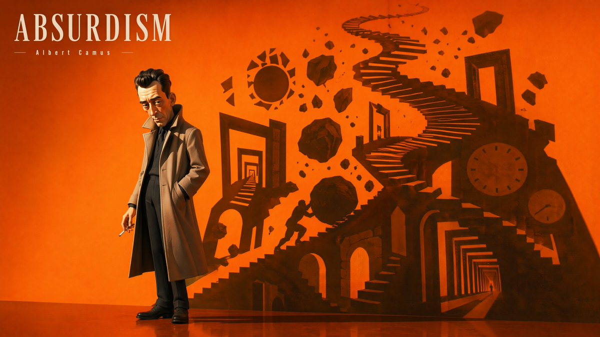 Designer-Toy Albert Camus Poster with Staircase Shadow — AI result, variation 4 of 4